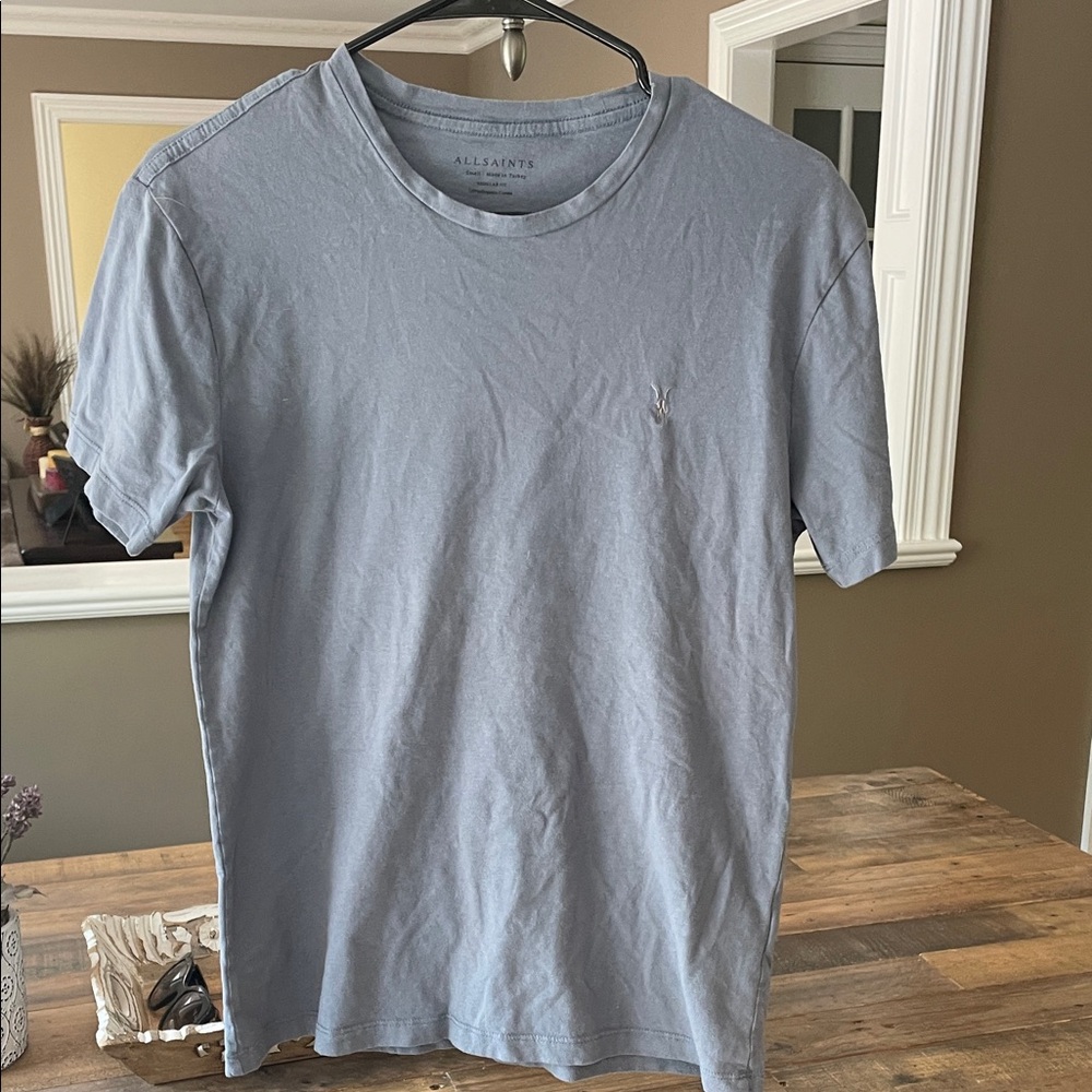 All Saints Men's Light Blue Short Sleeve Tee